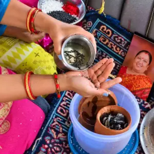Asthi Visarjan in Varanasi (Kashi) showing jal and till