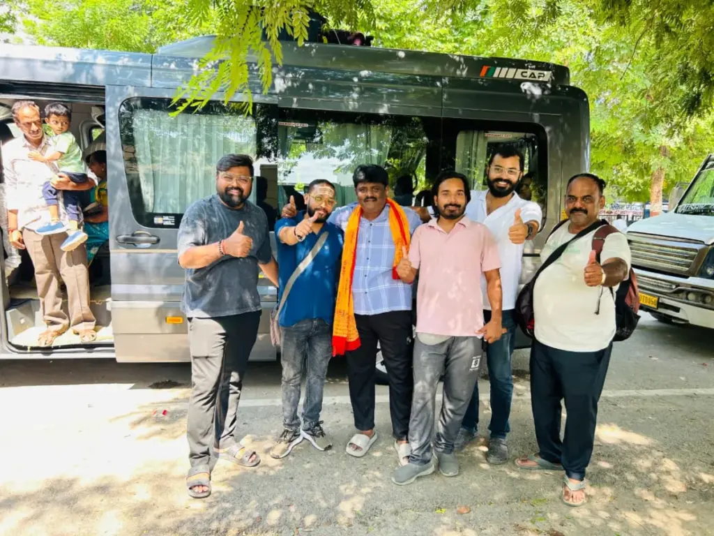 Varanasi ground team pictured with clients from Bangalore.