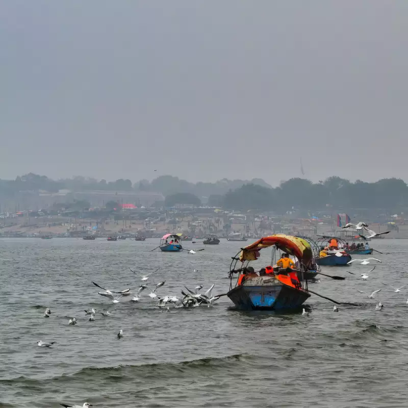 Asthi Visarjan being performed at Triveni Sangam in Prayagraj