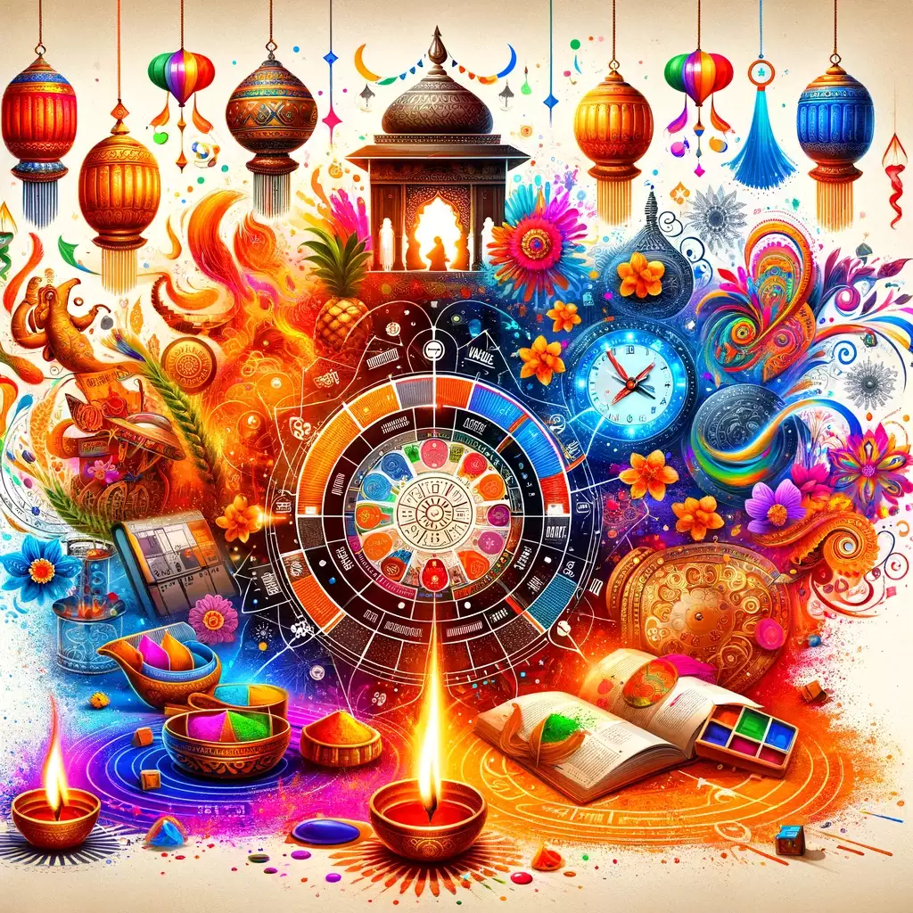 Traditional Hindu calendar Panchang with Sanskrit months and auspicious festival dates