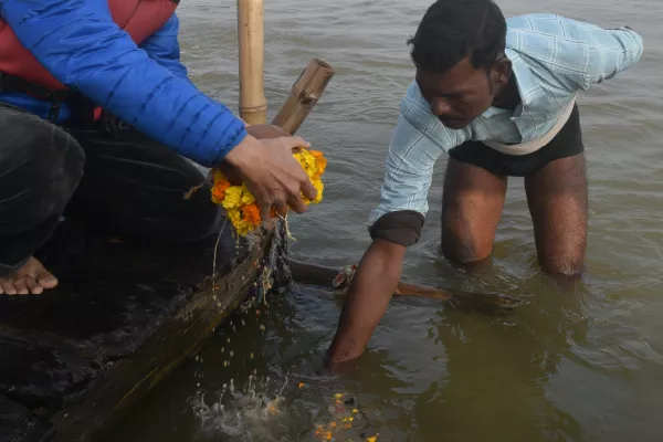 Step 6 — Immersing the Asthi in the Ganges at Varanasi