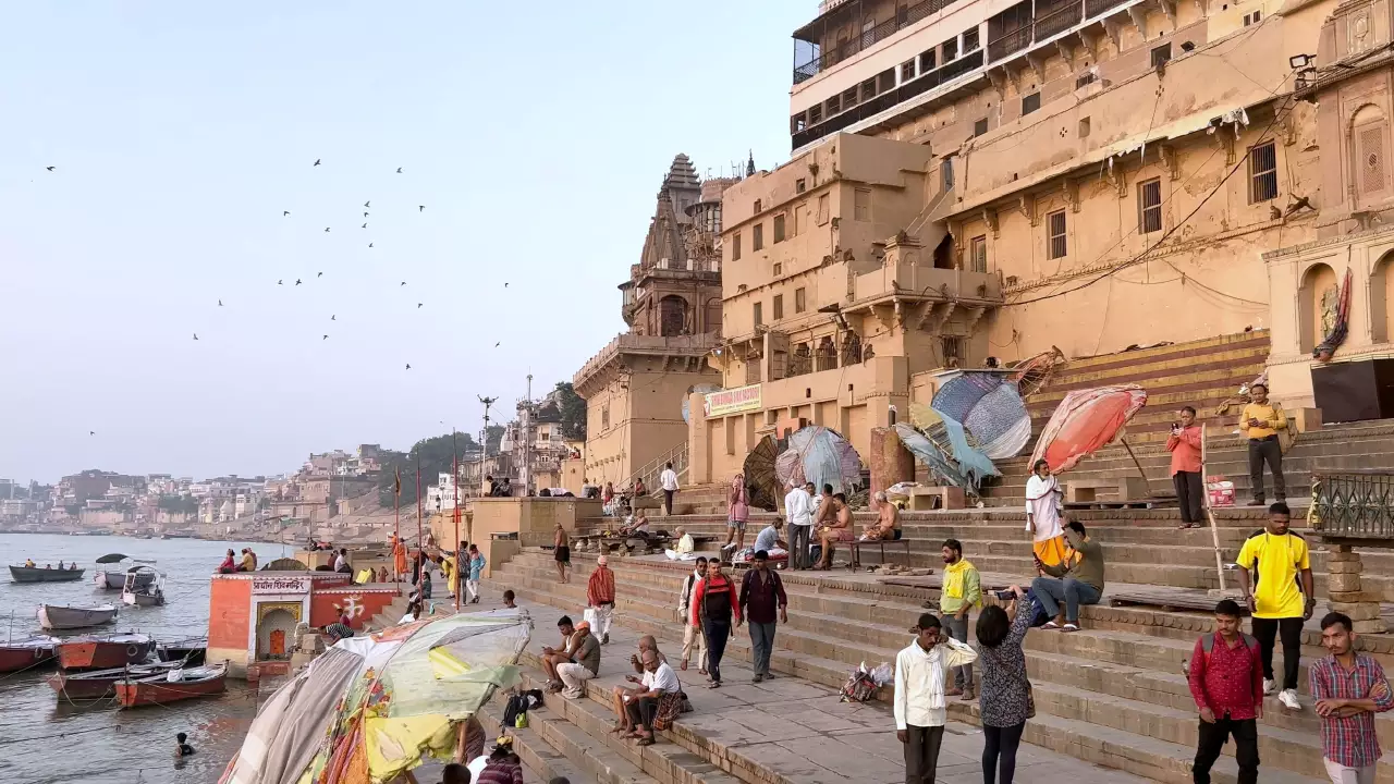 A view of the ghats of varanasi-Asthi visarjan at varanasi