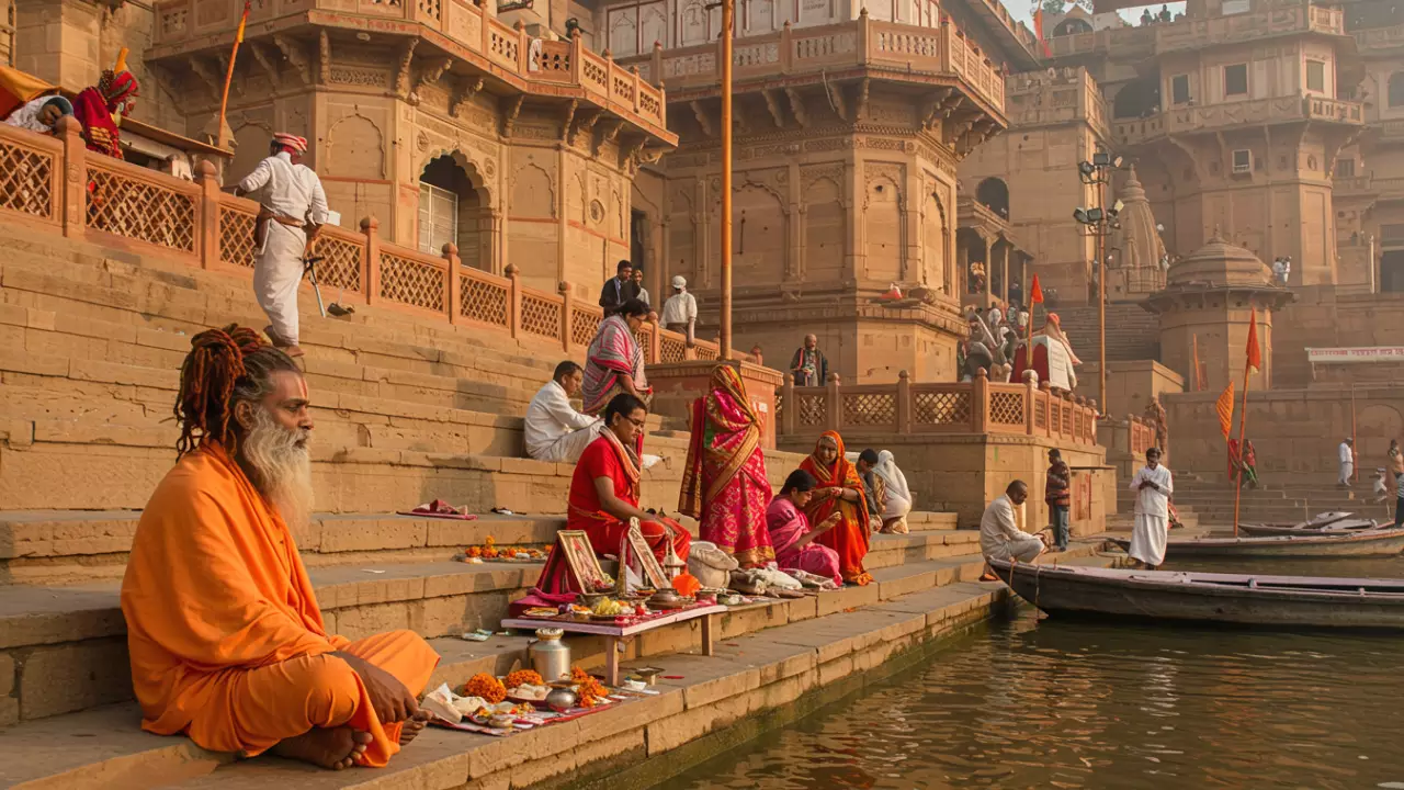 River ghats with holy rituals during Pitrupaksha - Prayag Pandits