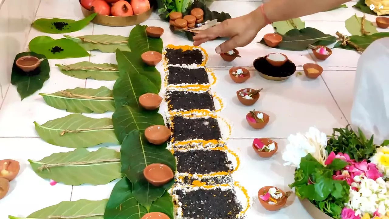 Pandit performing monthly Shradh ceremony for ancestors