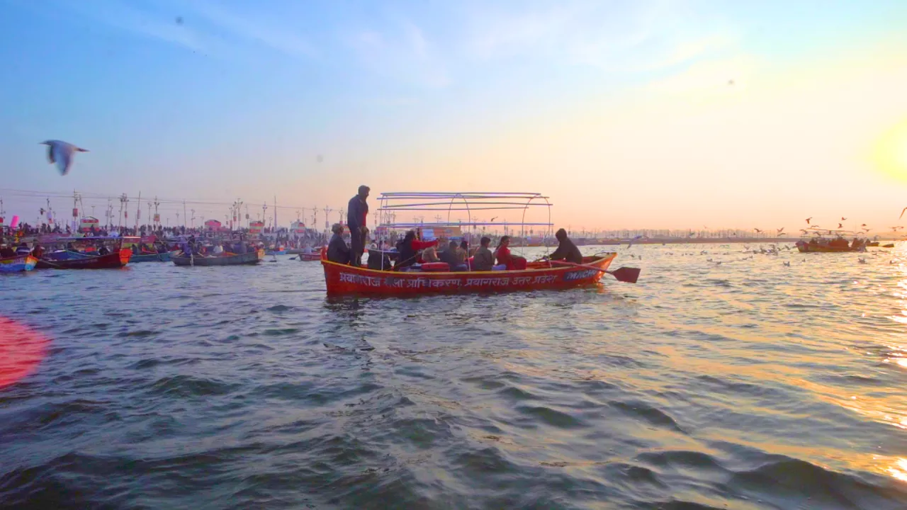 Boat ride at Triveni Sangam during Magh Mela 2026, Prayagraj