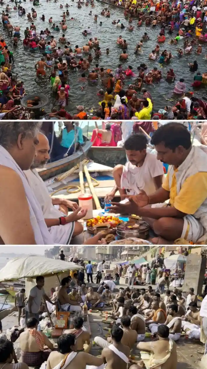 Sapindi Shradh ceremony being performed at a sacred ghat